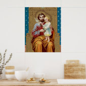 Enthroned St. Joseph met Toddler Christus Child Poster (Keuken)