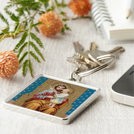 Enthroned St. Joseph met Toddler Christus Child Sleutelhanger
