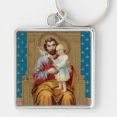 Enthroned St. Joseph met Toddler Christus Child Sleutelhanger (Voorkant)