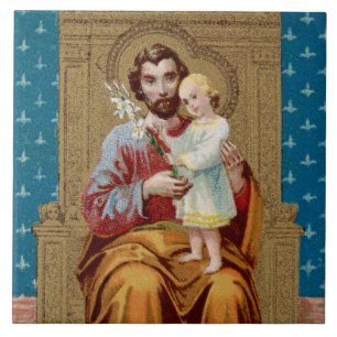 Enthroned St. Joseph met Toddler Christus Child Tegeltje