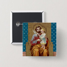 Enthroned St. Joseph met Toddler Christus Child Vierkante Button 5,1 Cm