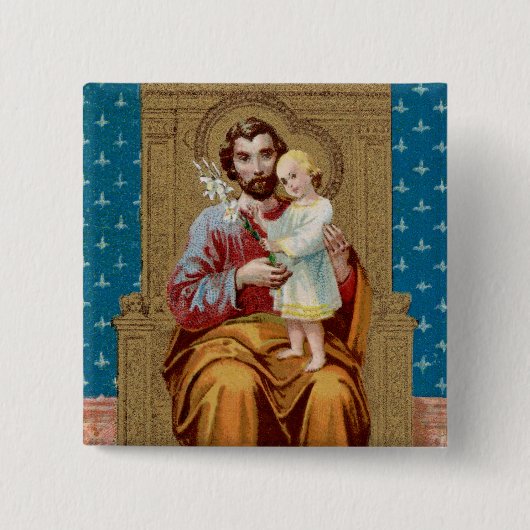Enthroned St. Joseph met Toddler Christus Child Vierkante Button 5,1 Cm (Voorkant)