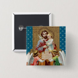 Enthroned St. Joseph Receiving Vatican Maquette Vierkante Button 5,1 Cm