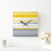 'Enthused' grijze en gele Abstracte kunstklok Vierkante Klok (Huis)