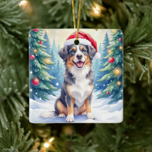 Entlebucher Berghond Besneeuwde Bos Santa Keramisch Ornament