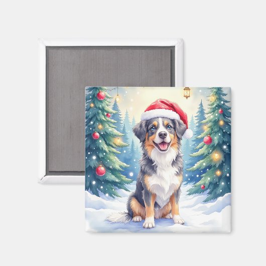 Entlebucher Berghond Besneeuwde Bos Santa Magneet (Voorkant / Achterkant)