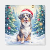 Entlebucher Berghond Besneeuwde Bos Santa Magneet (Voorkant)