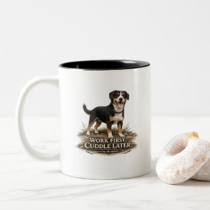 Entlebucher Berghond – Eerst Werk Dan Knuffelen Tweekleurige Koffiemok