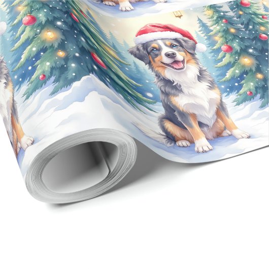 Entlebucher Mountain Dog Snowy Forest Santa Cadeaupapier (Rol Hoek)