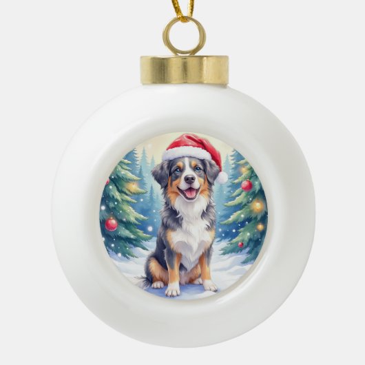 Entlebucher Mountain Dog Snowy Forest Santa Keramische Bal Ornament (Voorkant)