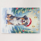 Entlebucher Mountain Dog Snowy Forest Santa Legpuzzel (Horizontaal)