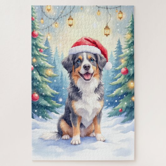 Entlebucher Mountain Dog Snowy Forest Santa Legpuzzel (Verticaal)