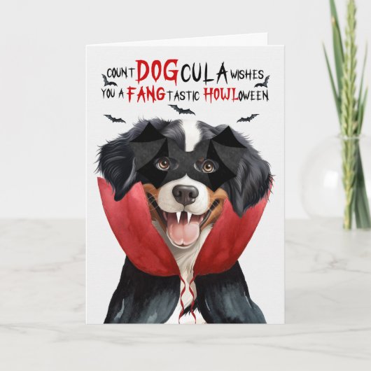 Entlebucher Mountain Funny Count DOGcula Halloween Feestdagen Kaart (Voorkant)