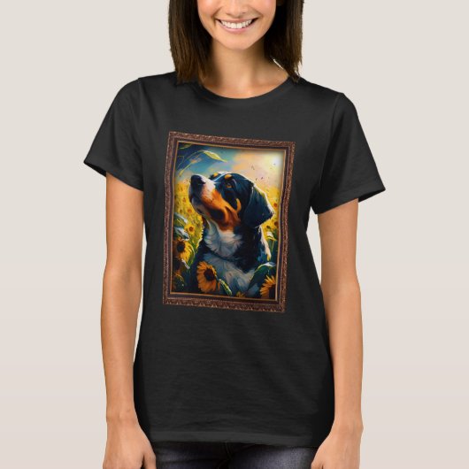 Entlebucher Mountain Painting Zonnebloem Bloem Moe T-shirt (Voorkant)