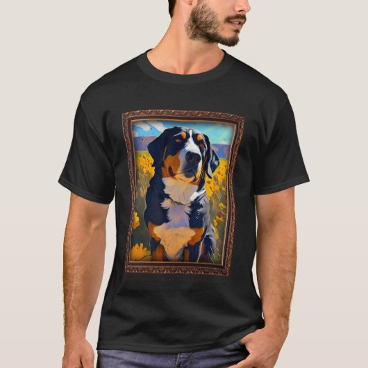 Entlebucher Mountain Painting Zonnebloem Bloem Moe T-shirt (Voorkant)