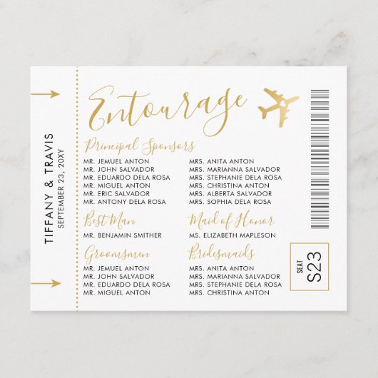 Entourage Reis Thema Insteken Boarding Pass Ticket Informatiekaartje (Voorkant)