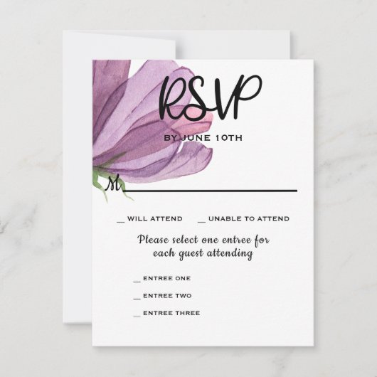 Entree Choices Elegant RSVP Wedding Response Card (Voorkant)