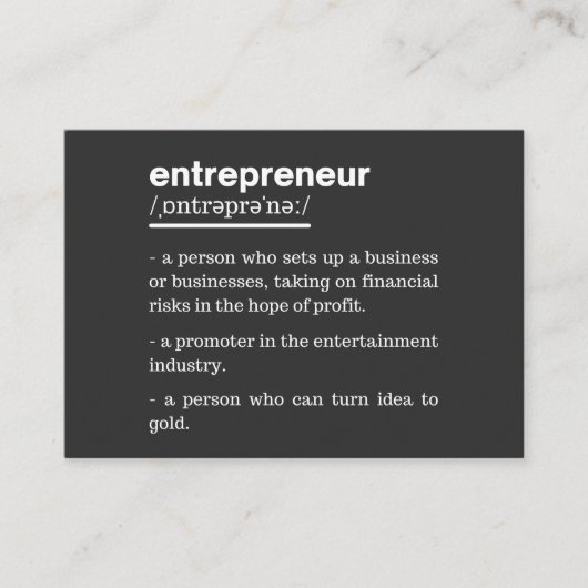 Entrepreneur Definition Funny Business Owner Gift Visitekaartje (Voorkant)