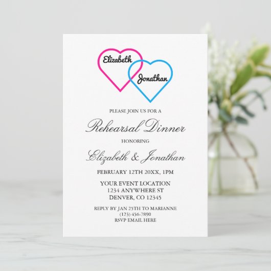 Entwined Hearts Rehearsal Dinner Kaart (Staand voorkant)