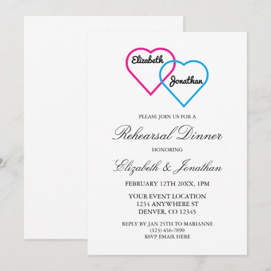 Entwined Hearts Rehearsal Dinner Kaart (Voorkant / Achterkant)