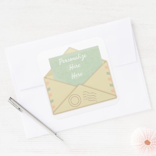  envelop en briefaankondiging vierkante sticker (Envelop)