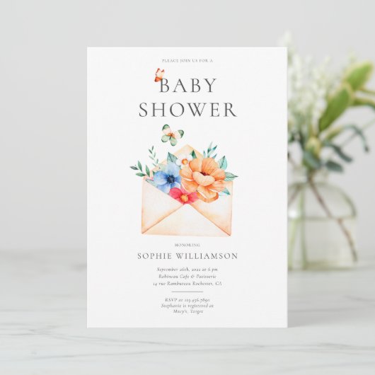 envelop met Baby shower bloemen Kaart (Staand voorkant)