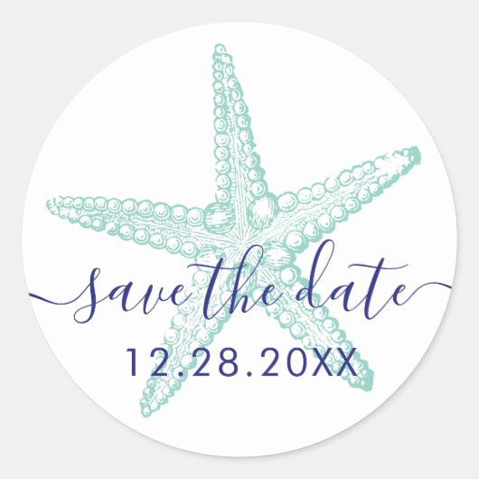 Envelope Seal Blue Blauwgroen Starfish Beach bruil Ronde Sticker (Voorkant)