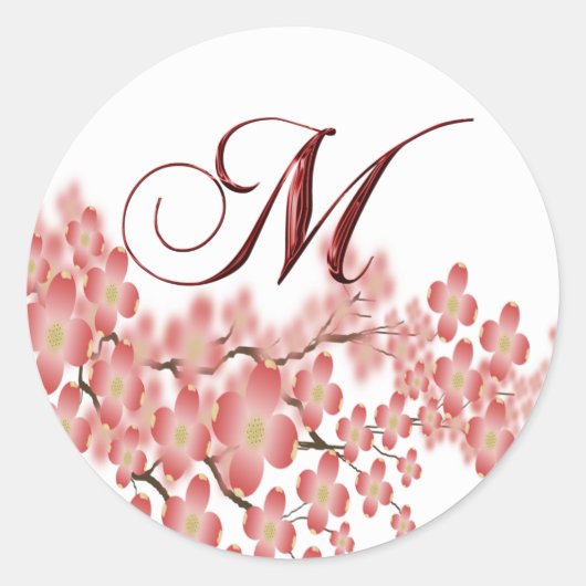 Envelope Seal Flowering Dogwood Monogram Weddensch Ronde Sticker (Voorkant)