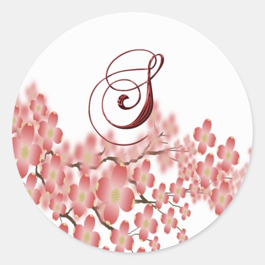 Envelope Seal Flowering Dogwood S Monogram Weddens Ronde Sticker (Voorkant)