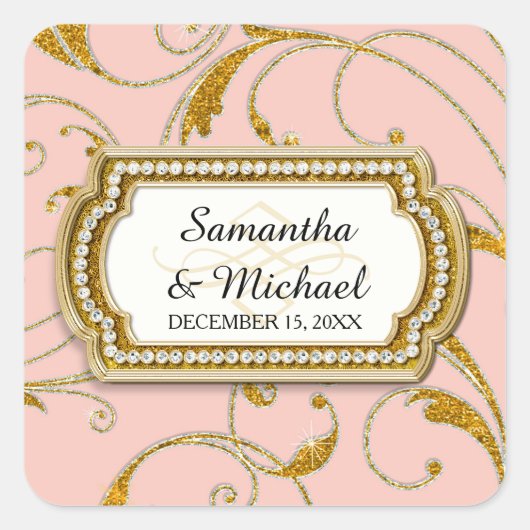 Envelope Seal Glam Old Hollywood Regency Black Str Vierkante Sticker (Voorkant)