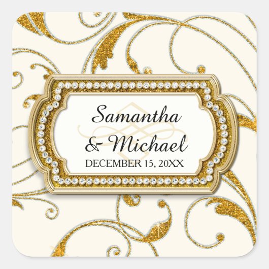 Envelope Seal Glam Old Hollywood Regency Black Str Vierkante Sticker (Voorkant)