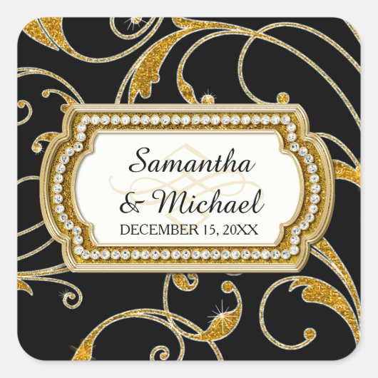 Envelope Seal Glam Old Hollywood Regency Black Str Vierkante Sticker (Voorkant)