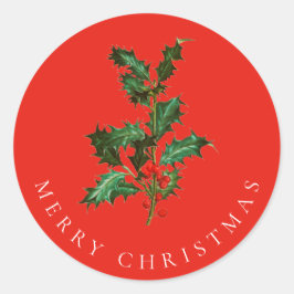 ENVELOPE SEAL : MERRY CHRISTMAS : HOLLY RONDE STICKER
