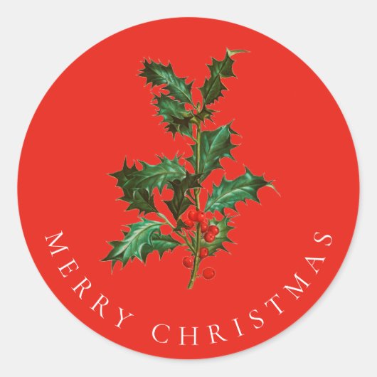 ENVELOPE SEAL : MERRY CHRISTMAS : HOLLY RONDE STICKER (Voorkant)