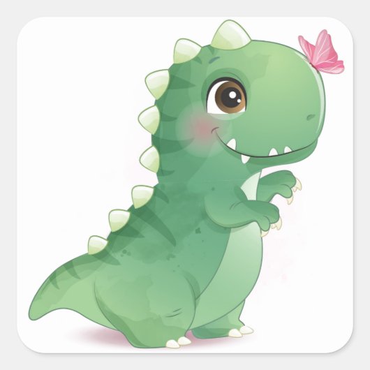 ENVELOPE SEAL STICKER: BABY DINOSAUR VIERKANTE STICKER (Voorkant)
