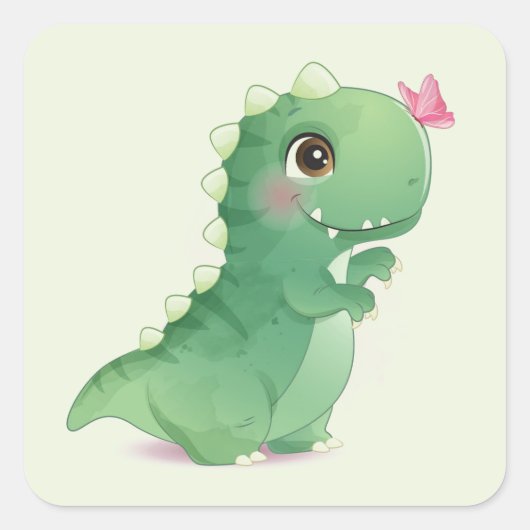 ENVELOPE SEAL STICKER: BABY DINOSAUR VIERKANTE STICKER (Voorkant)
