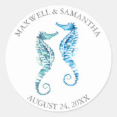 Envelope Seal Sticker, Blue Seahorse Beach Wedding Ronde Sticker (Voorkant)