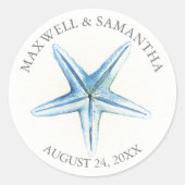 Envelope Seal Sticker, Blue Starfish Beach Wedding Ronde Sticker (Voorkant)