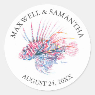 Envelope Seal Sticker, Lionfish Beach Wedding Ronde Sticker