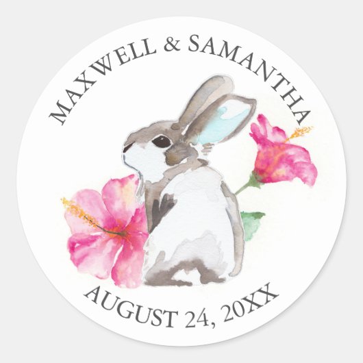 Envelope Seal Sticker, Roze Floral Bunny Ronde Sticker (Voorkant)