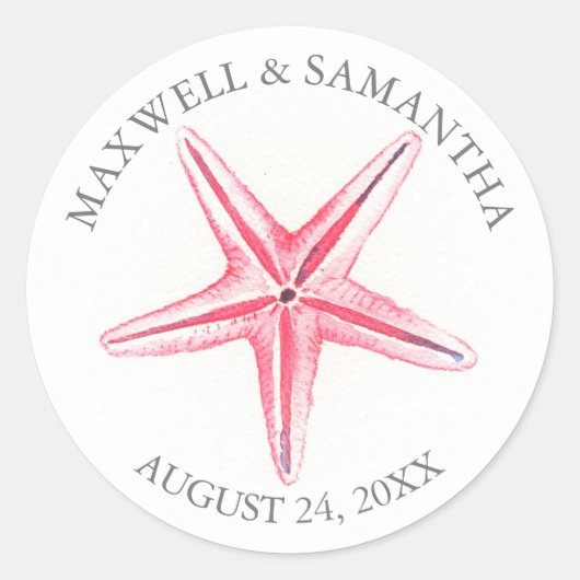 Envelope Seal Sticker, Roze Starfish Beach Wedding Ronde Sticker (Voorkant)