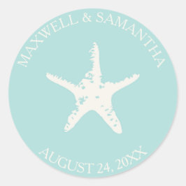 Envelope Seal Sticker, Starfish Beach Wedding Ronde Sticker