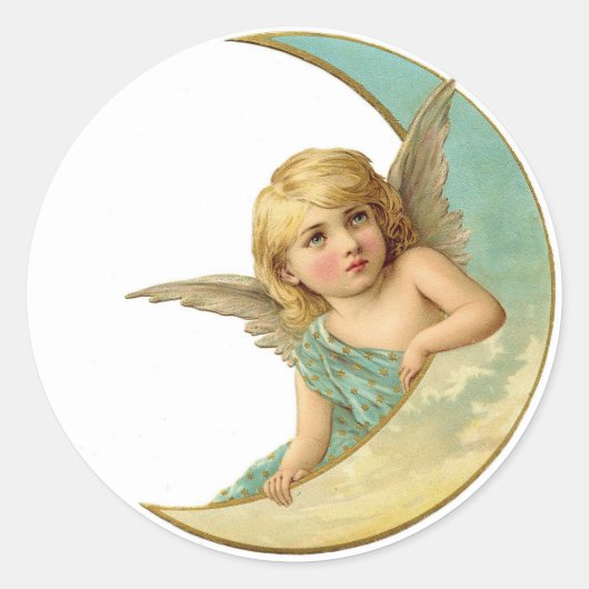 ENVELOPE SEAL STICKER: VICTORIAANS ANGEL EN MOON RONDE STICKER (Voorkant)