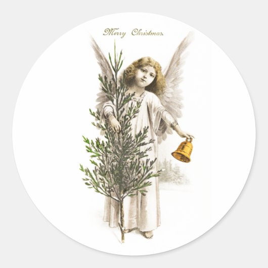 ENVELOPE SEAL : VINTAGE CHRISTMAS ANGEL RONDE STICKER (Voorkant)