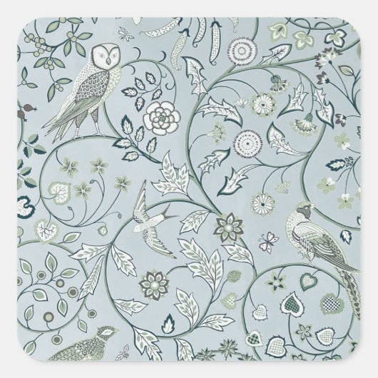 ENVELOPE SEAL : WILLIAM MORRIS : OWL & PHEASANT VIERKANTE STICKER (Voorkant)