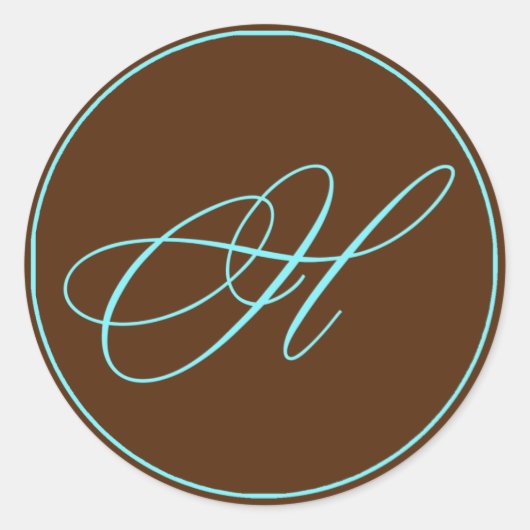 Envelope zegelchocolade en blauwe monogram bruilof ronde sticker (Voorkant)