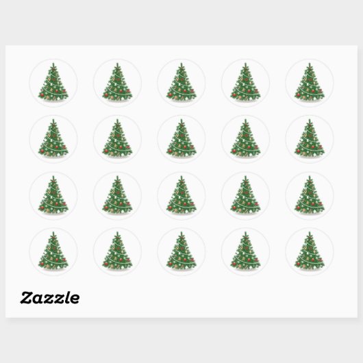 ENVELOPE ZEGELSTICKER: KERSTBOOM RONDE STICKER (Vel)