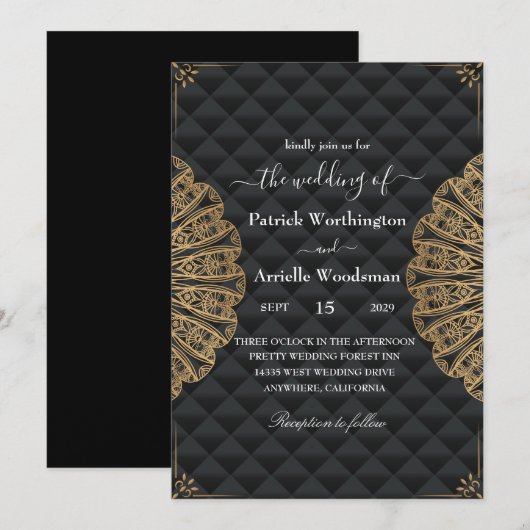 Envelope zwarte luxe trouwuitnodigingen kaart (Voorkant / Achterkant)