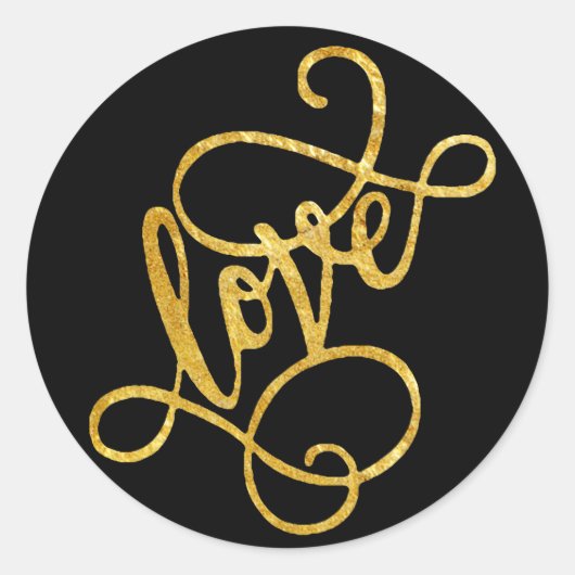 envelopzegel typografie liefde folie script zwart ronde sticker (Voorkant)