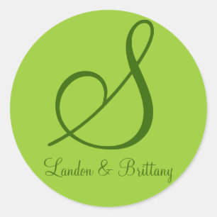 Envelopzegels: Subtiel monogram (groen) Ronde Sticker